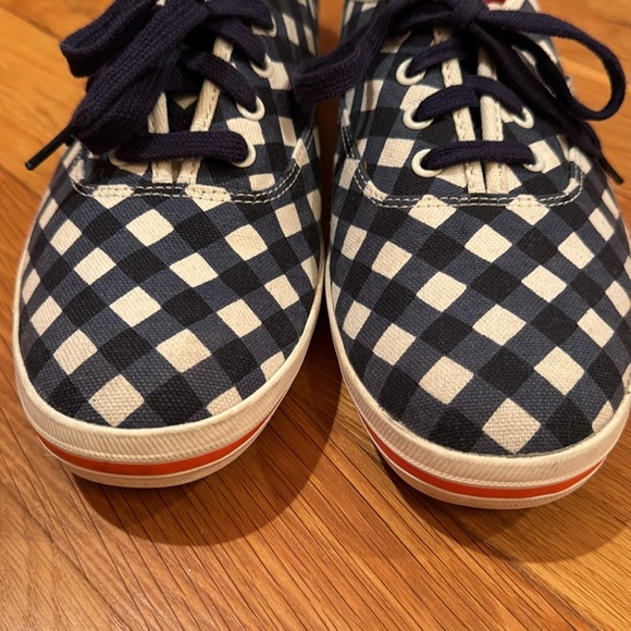 Kate Spade KEDS blue white gingham check checked tennis shoes sneakers 11 coral - Picture 4 of 17